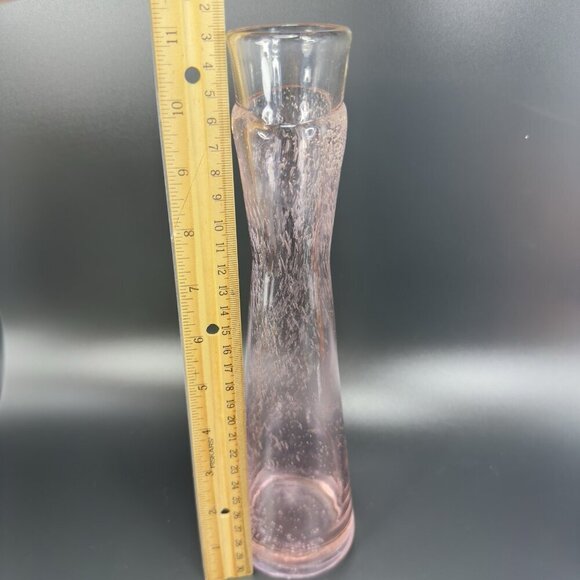 Tall Art Glass Vase Bottle Shaped Light Pink Clear Top With Air Bubbles All Over - Picture 2 of 14